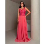Vestido  Veda Busto Renda Saia Chiffon Rodado - Coral