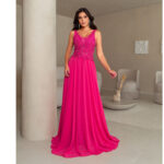 Vestido  Veda Busto Renda Saia Chiffon Rodado - Pink