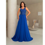 Vestido  Veda Busto Renda Saia Chiffon Rodado - Royal