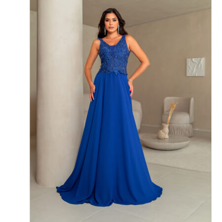 Vestido  Veda Busto Renda Saia Chiffon Rodado - Royal