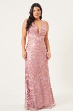 Vestido Evalina Tule Bordado Decotado Saia Sereia - Rose