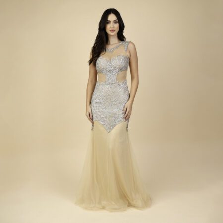 Vestido Grace Importado Paete, Detalhe Lateral e Saia de Tul - Dourado