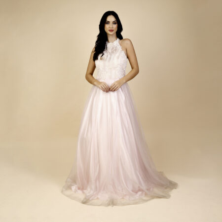 Vestido Alicia Importado Renda Aplicada com Perola, Gola Alt - Rosa