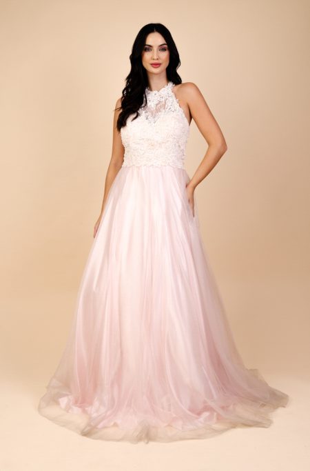 Vestido Alicia Importado Renda Aplicada com Perola, Gola Alt - Rosa