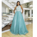 Vestido Alicia Importado Renda Aplicada com Perola, Gola Alt - Tiffany