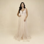 Vestido Willow Importado Busto Renda, Paete Bordada e Saia F - Nude