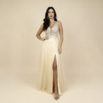 Vestido Kylie Importado Busto Renda Bordada e Saia de Tule R - Dourado