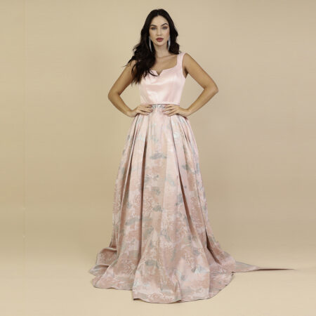 Vestido Kinsley Importado Busto Liso e Saia Rodada Jacquard - Rose