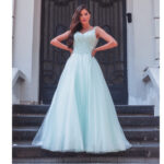 Vestido Kamila Importado Busto Bordado e Saia de Tule Rodada - Tiffany