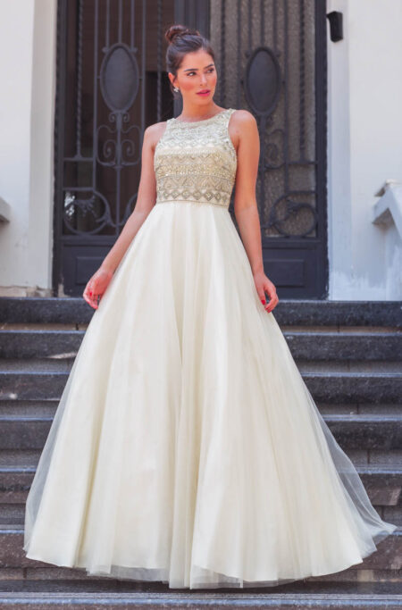 Vestido Caroline Importado Busto Bordado Simetrico e Saia Ro - Amarelo