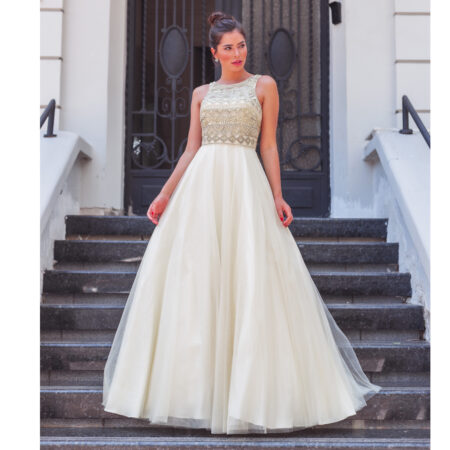 Vestido Caroline Importado Busto Bordado Simetrico e Saia Ro - Amarelo