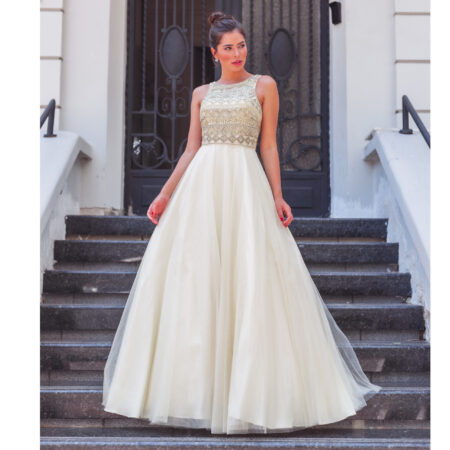 Vestido Caroline Importado Busto Bordado Simetrico e Saia Ro - Amarelo