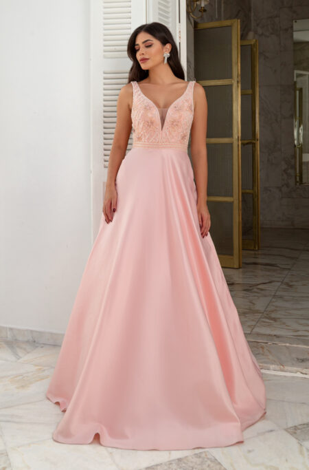 Vestido Zuri Importado, Busto Bordado e Saia Rodada - Rosa