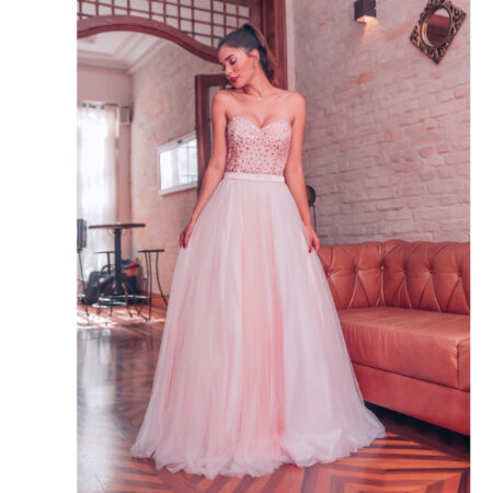 Vestido Juliette Importado Tqc Bordado e Saia Rodada de Tule - Rosa