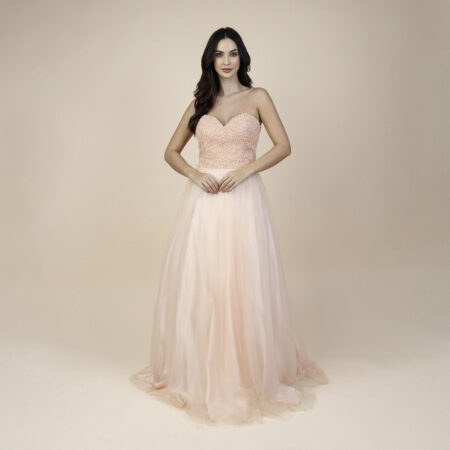 Vestido Peyton Importado Busto Bordado e Saia de Tule - Salmao