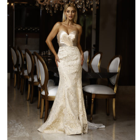 Vestido Josephine Importado Tqc. Cintura Bordada e Saia Sere - Dourado