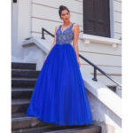 Vestido Valentina Importado Bordado e Saia de Tule Franzida - Royal