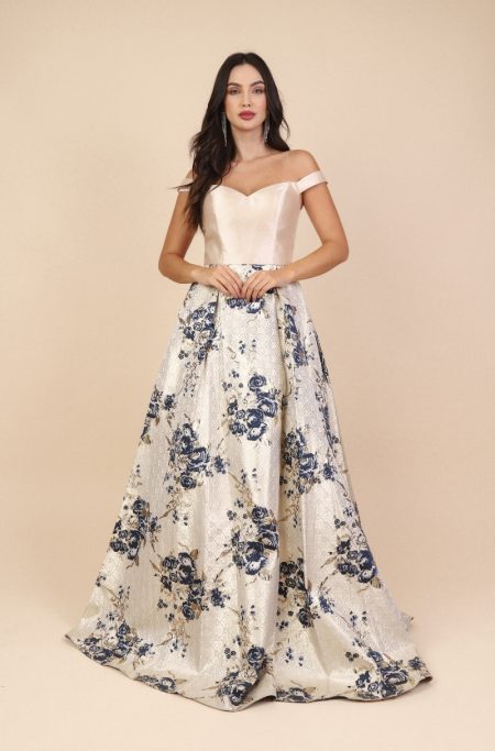 Vestido Leilani Importado Busto Liso e Saia Rodada Jacquard - Dourado