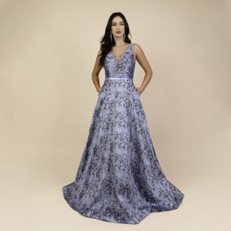 Vestido Lea Importado Jacquard Regata e Saia Rodada - Azul