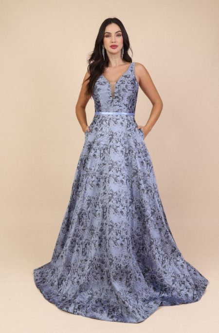 Vestido Lea Importado Jacquard Regata e Saia Rodada - Azul