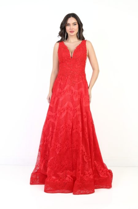 Vestido Sylvia Importado, Busto Bordado e Saia de Renda - Vermelho