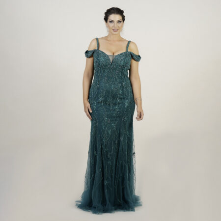 Vestido Magnolia Importado Bordado, Ombro A Ombro  - Verde