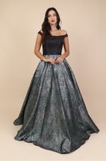 Vestido Brielle Importado Busto Liso e Saia Jacquard - Verde