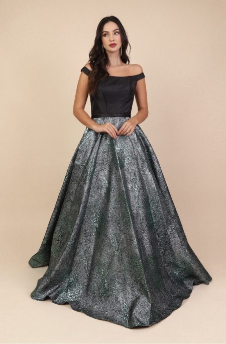 Vestido Brielle Importado Busto Liso e Saia Jacquard - Verde