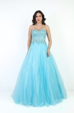 Vestido Hope Importado, Busto Bordado e Saia de Tule Rodada - Azul Ceu