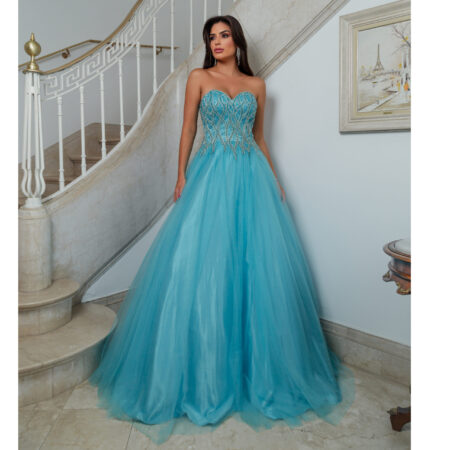 Vestido Hope Importado, Busto Bordado e Saia de Tule Rodada - Azul Ceu