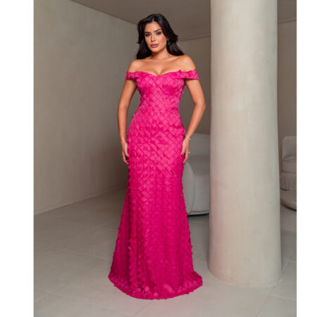 Vestido Ivy Tule Bordado Ombro A Ombro Saia Sereia - Pink