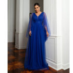 Vestido Aurelia Busto Tule Franzido com Aplicaçâo Lateral - Royal