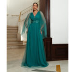 Vestido Aurelia Busto Tule Franzido com Aplicaçâo Lateral - Verde