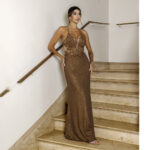 Vestido Brunett Paete Saia Sereia, Costas Trançadas e Busto Aplicado - Bronze