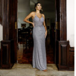 Vestido Brunett Paete Saia Sereia, Costas Trançadas e Busto Aplicado - Prata