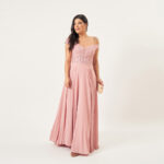 Vestido Brooke Ombro A Ombro Bordado e Saia Rodada - Rose