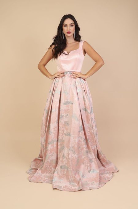 Vestido Kinsley Importado Busto Liso e Saia Rodada Jacquard - Rose