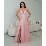 Vestido Coff Importado, Busto Bordado e Saia Rodada Fenda - Rose