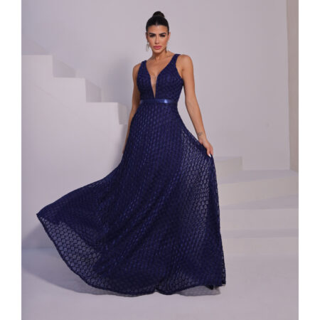 Vestido Ellen 3d Trabalhado e Saia Rodada - Marinho