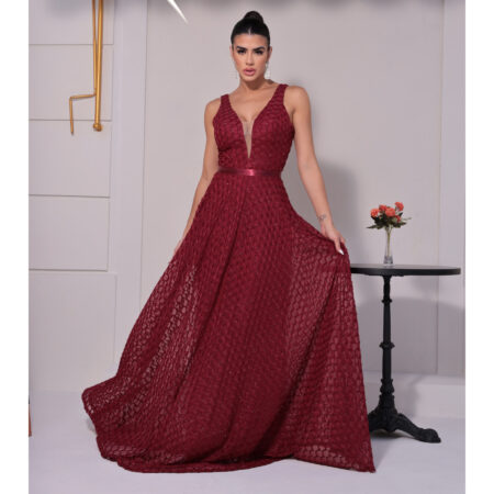 Vestido Ellen 3d Trabalhado e Saia Rodada - Marsala