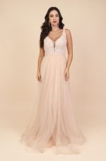 Vestido Willow Importado Busto Renda, Paete Bordada e Saia F - Nude