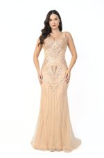 Vestido Callie Importado Bordado Simetrico e Saia Sereia - Dourado