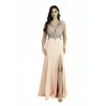 Vestido Amara Importado Busto Regata Bordada e Saia com Fend - Salmao