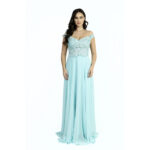 Vestido Beatriz Ombro A Ombro Bordado, Pala com AplicaÇÃo e Saia Chiffon Rodada - Tiffany