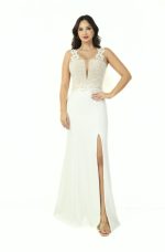 Vestido Katalina Busto de Pérola Saia Alfaiataria com Fenda - Off White