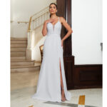 Vestido Amaya Noiva Alfaiataria Busto Tule Bordado Paete, Cinto e Saia Fenda - Branco