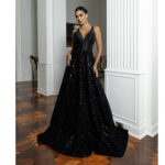 Vestido Angela Busto Zibeline Pala Bordada Saia Paete - Preto