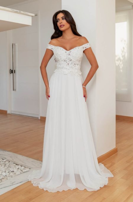 Vestido Cecelia Noiva Busto Bordado Ombro A Ombro e Saia Chi - Branco