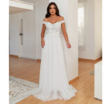 Vestido Cecelia Noiva Busto Bordado Ombro A Ombro e Saia Chi - Branco