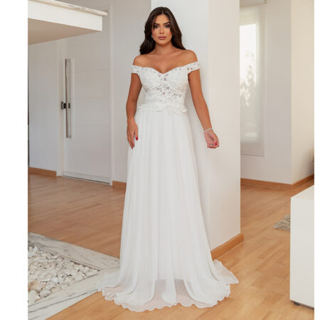 Vestido Cecelia Noiva Busto Bordado Ombro A Ombro e Saia Chi - Branco